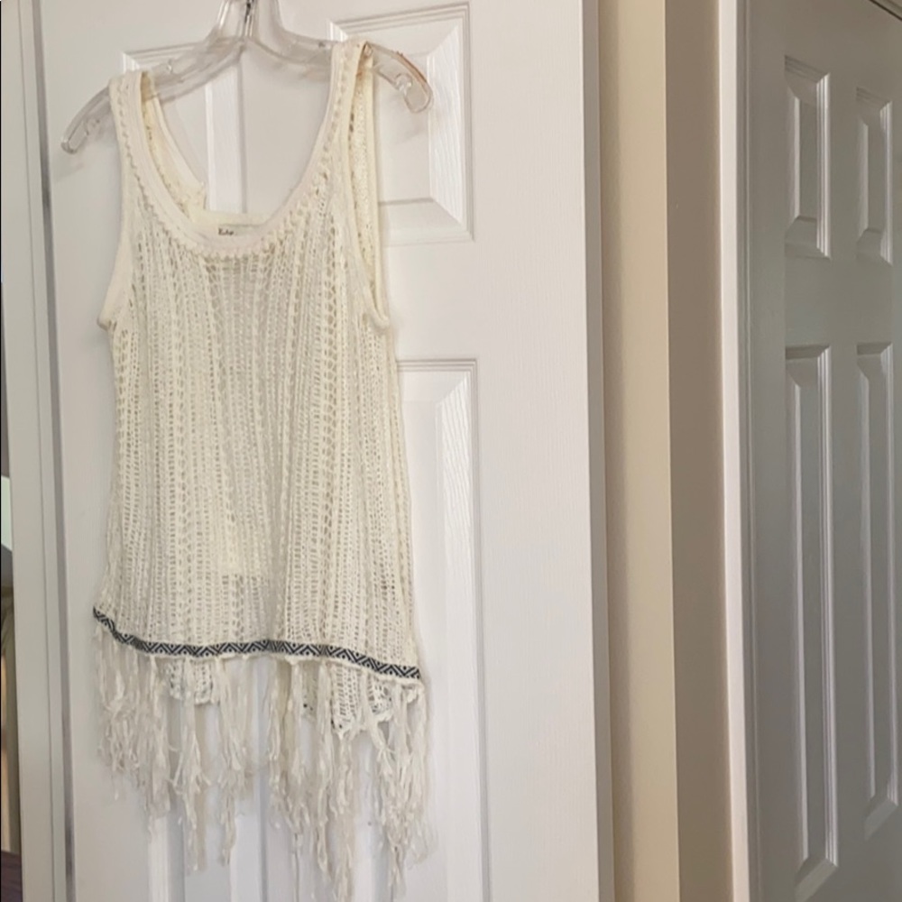 Vintage Havana Knit Top with Open Back and Tassels